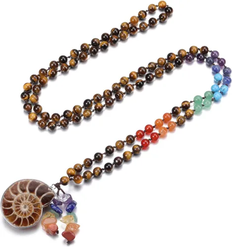 Vista 6 de PESOENTH 7 piedras de chakra, amatista, 108 cuentas de mala, pulsera para mujeres y hombres, piedras preciosas de cristal curativo, yoga