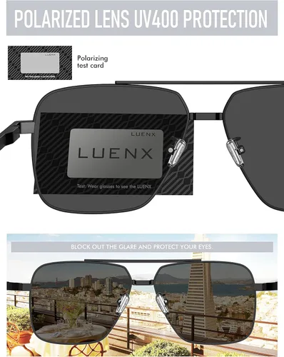 Vista 5 de LUENX Polarized Aviator Sunglasses for Men, Trendy Retro Oversized Rectangular Frame UV400 Protection