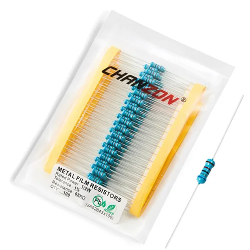 Vista 21 de Chanzon 100pcs 1/2W (0.5W) 1 Ω ohmios Resistencia fija de película metálica 0.01 ±1% Tolerancia 1R MF Orificio pasante Resistencias limitadoras