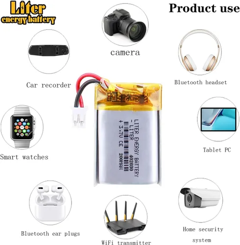 Vista 5 de Liter 3.7V 200mAh 402030 Lipo Batería recargable de iones de polímero de litio con conector JST 0.079 in