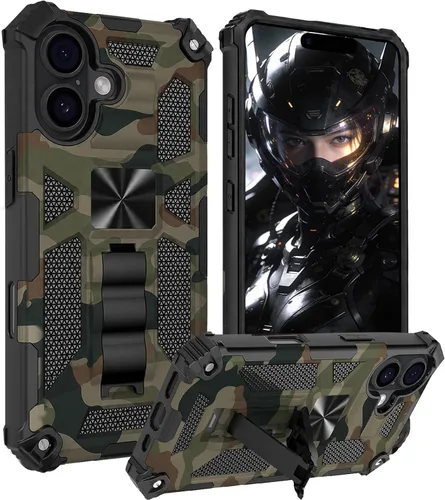 Vista 29 de CCSmall Funda de camuflaje para Apple iPhone 14 para hombres, protección resistente a prueba de golpes con función atril para iPhone 14 MC verde