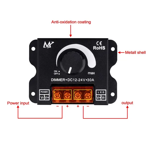 Vista 5 de Tira de luz LED DC12V-24V 30A PWM regulador de atenuación para perilla de atenuación ajustar brillo interruptor de encendido/apagado, tira LED de un