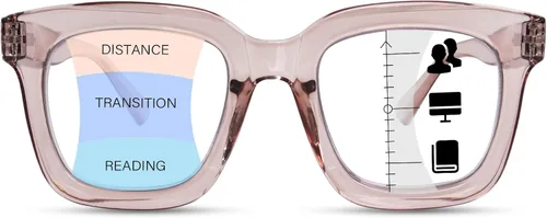 Vista 8 de Anteojos de lectura multifocales progresivos para mujer, para lectura de computadora con luz azul cuadrada de gran tamaño con bisagra de resorte