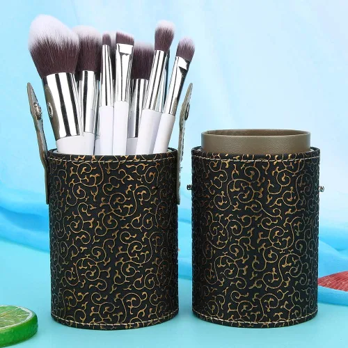 Vista 7 de Soporte para brochas de maquillaje, de piel sintética, portavasos, portátil, para viajes, brochas de maquillaje, organizador de cosméticos