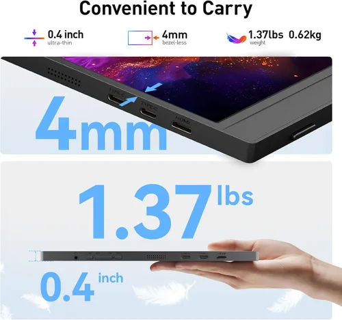 Vista 8 de KOORUI Monitor portátil de 15.6 pulgadas FHD 1080P IPS, segunda pantalla para viajes y oficina, monitor de juegos USB-C HDMI con soporte y altavoces