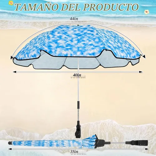Vista 2 de Buryeah 2 paraguas automático para silla de playa con abrazadera ajustable universal de 44 pulgadas, UPF 50+ abrazadera portátil en silla de playa