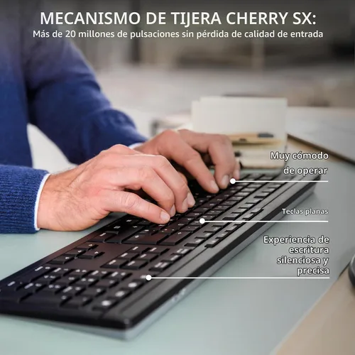 Vista 2 de Cherry Stream Comfort Teclado y Ratón Inalámbricos de Escritorio Mecanismo de Tijeras USB SX Silencioso Susurrante Tecladazo