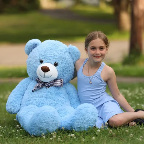 Vista 5 de MorisMos Oso de peluche gigante con corbata de 4 pies, 47 pulgadas, oso de peluche grande clásico, regalo para novia novio en cumpleaños, azul