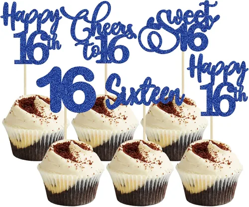 Vista 17 de Paquete de 30 adornos para cupcakes con purpurina de doble dígito para cumpleaños de 10 años, para cumpleaños, aniversario, fiesta, suministros