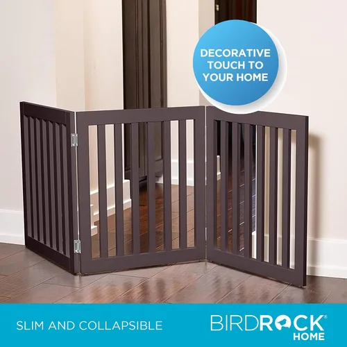 Vista 5 de INTERNET'S BEST Dog Gate - Barrera independiente para mascotas para interiores, valla plegable de madera para perros, puerta extra ancha
