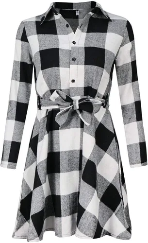 Vista 2 de FANCYINN - Vestido de manga larga diseño de túnica a cuadros, estilo casual, para mujer