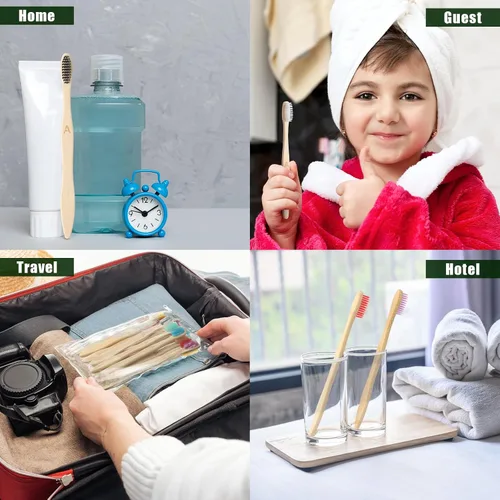Vista 6 de Sieral 60 cepillos de dientes de bambú a granel cerdas suaves envueltos individualmente, cepillo de dientes de madera natural para personas sin