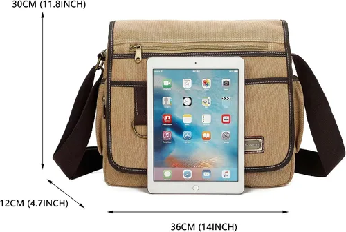 Vista 2 de Canvas Messenger Bag Satchel Bag Crossbody Bag Shoulder Bag 14inch With Water Pocket