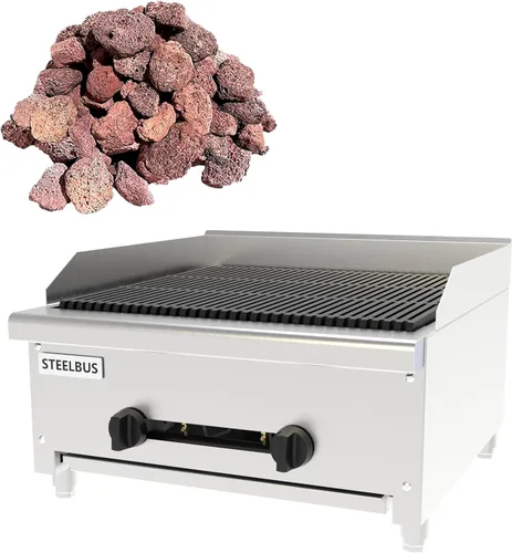 Vista 6 de Asador comercial de roca de lava de gas de 12 pulgadas, parrilla de acero inoxidable para encimera con 1 quemador de 28000 BTU, gas natural/propano
