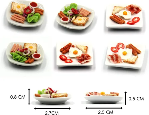 Vista 5 de Set de desayuno surtido de 10 variados – Alimentos en miniatura, comida pequeña para decoración de casa de muñecas, casa de muñecas, diorama