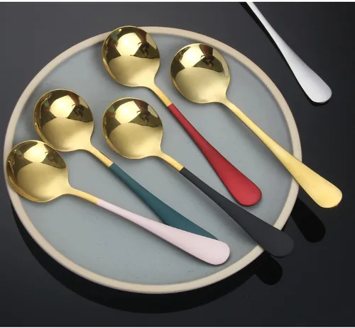 Vista 3 de Cucharas de sopa de cabeza redonda, 2 cucharas coreanas de metal de acero inoxidable, cuchara de sopa de mesa, cucharas anchas para sopa, postre