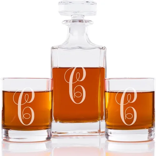 Vista 7 de Abby Smith Juego de decantador de whisky con inicial de estilo lujoso y vasos de rocas, letra A