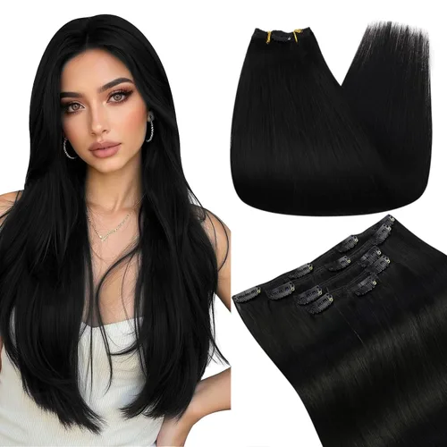 Vista 32 de Ugeat Extensiones de cabello humano con clip de 12 pulgadas, extensiones de cabello balayage con clip, marrón chocolate ombre, extensiones