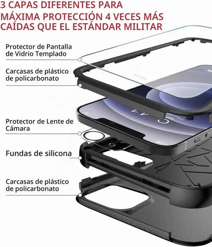 Vista 5 de Diverbox Funda para iPhone 12 [A prueba de golpes] [A prueba de caídas] [Protector de pantalla de vidrio templado], Funda de Protección Resistente
