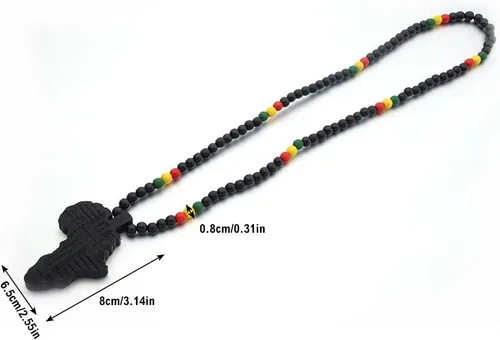 Vista 2 de Collar de cadena de cuentas de madera con dije de mapa de África, collar de hip hop, joyería de rapero para hombres