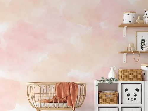 Vista 3 de Murwall Watercolor Wallpaper Abstract Art Wall Mural Soft Peach Colors Paint Art Wallpaper