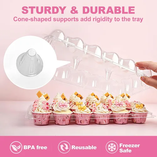 Vista 9 de LotFancy (24 unidades x 12 juegos) Mini recipientes para cupcakes con 288 forros, soporte de cajas de plástico para cupcakes, sin BPA, transparente