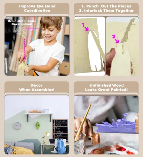 Vista 3 de Puzzled Rompecabezas 3D, destructor de buque de guerra, kit de construcción de madera divertido y educativo, juguete de madera para armar