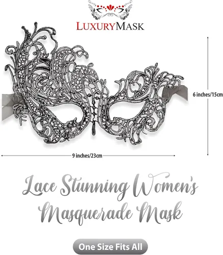 Vista 2 de Lace Masquerade Mask for Women - Venetian Party, Prom, Mardi Gras, Halloween