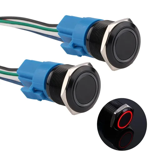 Vista 18 de Interruptor de botón con cierre de 0.630 in, anillo 3A, LED, 12V-24V, interruptor de botón de metal negro, carcasa de aluminio autobloqueante