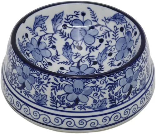 Vista 5 de Aimusego Plato chino de cerámica azul de 6.7 pulgadas para alimentos y agua para perros pequeños y medianos/gatos, tazón antideslizante de porcelana