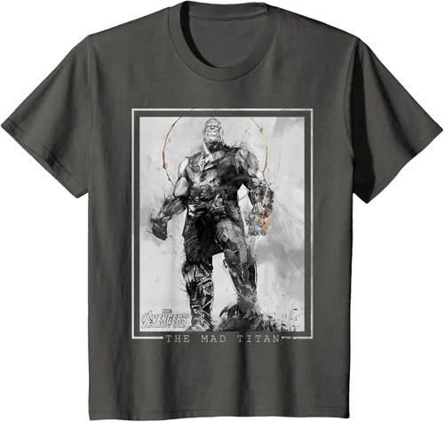 Vista 37 de Marvel Avengers Infinity War Thanos Sketch Graphic Camiseta Negro