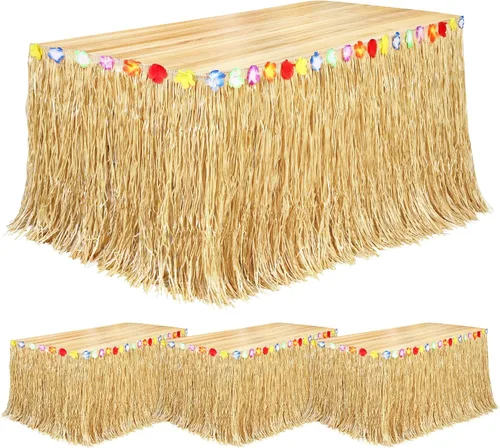 Vista 14 de Fovths Luau - Falda de mesa de hierba natural de 9 pies x 29.5 pulgadas, falda de mesa hawaiana para decoraciones de fiesta hawaiana tropical, Verde