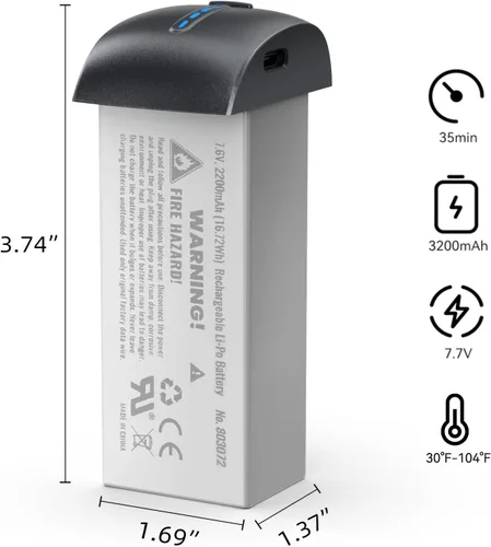 Vista 2 de Bwine Batería original para dron F7GIM, batería de litio recargable de 7.7 V 3200 mAh con cable tipo C, compatible con carga rápida PD y QC 3.0