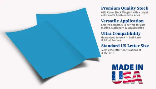 Vista 3 de Papel de cartulina de cubierta de 65 libras, 8.5 x 11 pulgadas, 25 hojas (azul brillante)