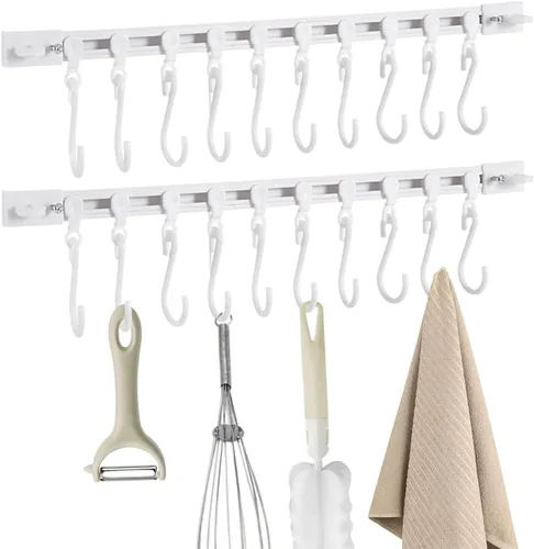 Vista 11 de Gancho multifuncional para riel deslizante, estante colgante de utensilios de cocina, colgador de pared, soporte para utensilios de ahorro