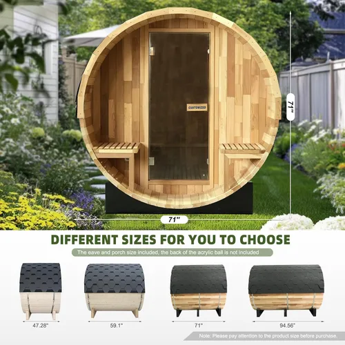 Vista 8 de Smartmak Sauna de vapor de barril al aire libre personalizada, 2-10 personas de cicuta canadiense/cedro rojo tradicional sala de sauna de madera