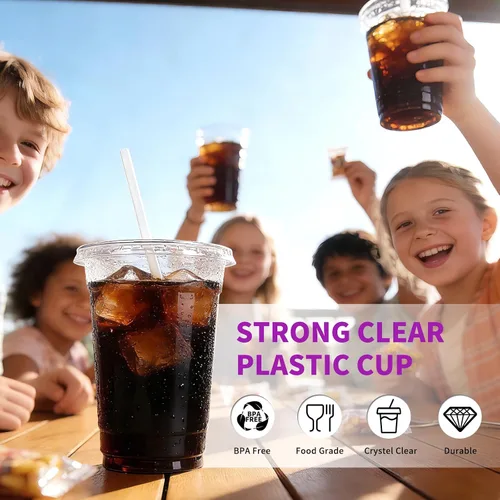 Vista 5 de Astomi Vasos de plástico desechables de 10 onzas, tazas de café helado transparentes con tapas y pajitas, vasos de plástico resistentes y seguros