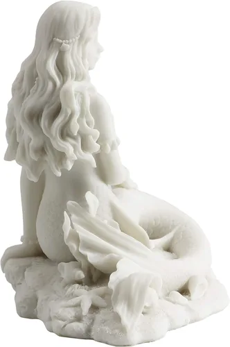 Vista 4 de JFSM INC. Sirena sentada en la playa - Estatua de escultura blanca