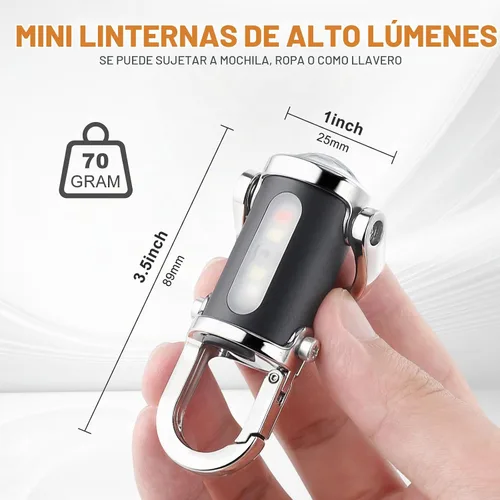 Vista 8 de Linternas de Llavero Recargables, Mini Linternas EDC de 800 Lúmenes, Linternas de Trabajo de Llavero COB de 7 Modos de Luz, Linterna de Llavero Mini
