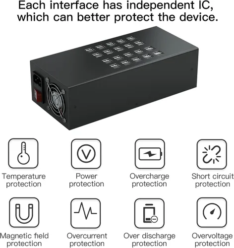 Vista 3 de Hub de carga USB 40 en 1, estación de carga USB de 40 puertos y 300 W, negro, USB tipo A, compatible con iPhone, iPad, Samsung, tabletas