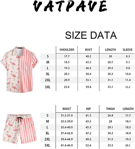 Vista 7 de VATPAVE Conjuntos hawaianos de flamenco para hombre camisas casuales de manga corta con botones trajes de verano