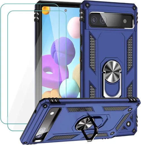Vista 15 de Funda para Google Pixel 6a con protector de pantalla de vidrio templado [2 unidades], funda protectora de grado militar a prueba de golpes con Negro