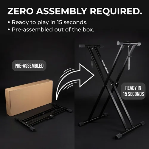 Vista 2 de RockJam Xfinity - Soporte para teclado de piano de alta resistencia, doble X, premontado, infinitamente ajustable con correas de bloqueo