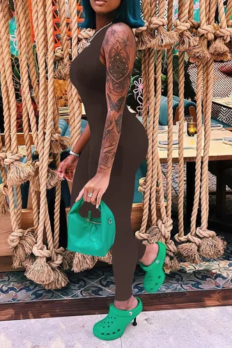 Vista 9 de PRETTYGARDEN Enterizo ajustado de verano para mujer, casual, sin mangas, elástico, de una pieza, ajustado, para mujer