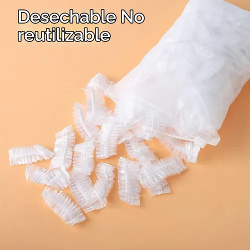 Vista 6 de Paquete de 200 protectores de oído transparentes, desechables, impermeables, para teñir el cabello, protectores de oídos de plástico impermeables