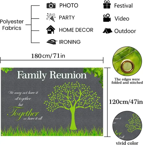 Vista 2 de Fondo de reunión con texto en inglés «We Are Family» – Cartel de 6 x 4 pies con accesorios para cabina de fotos para inauguración de la casa
