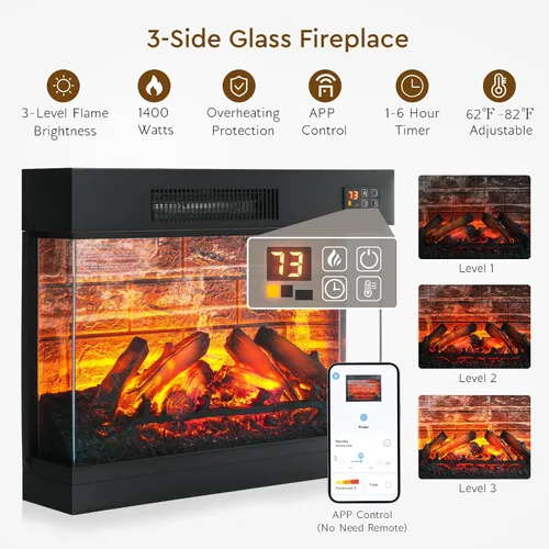 Vista 8 de LGHM Soporte de TV con chimenea eléctrica LED con tomacorriente, mantel de chimenea de 72 pulgadas para televisores de hasta 80 pulgadas, moderno
