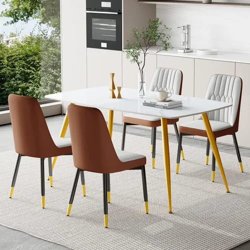 Vista 21 de Juego de 4 mesas de comedor negras para mesa de comedor de 4,50 pulgadas para 4, sillas de cocina de piedra sinterizada, fácil de montar, adecuado