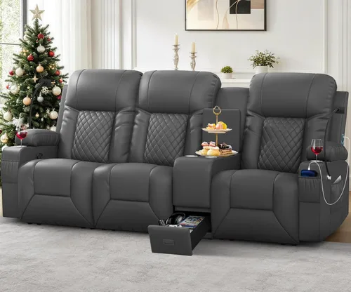 Vista 13 de YONISEE - Juego de sofá reclinable moderno - Sofá de 3 asientos y 1 silla reclinable giratoria con calor y masaje para sala de estar (3+1)