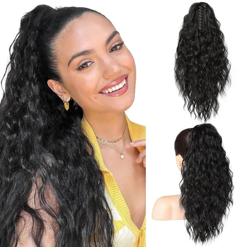 Vista 27 de SEIKEA Highight - Extensión de cola de caballo de 10 pulgadas, corta, gruesa, ondulada, suave, de aspecto natural, clip en una pieza, cola de Marrón